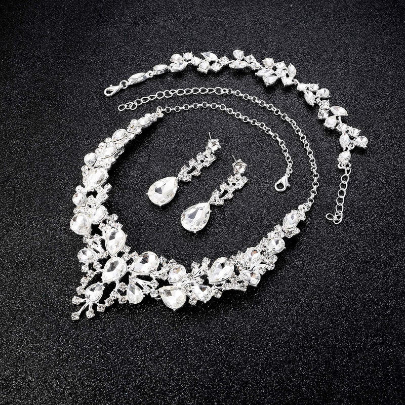 LOYALLOOK Teardrop Cluster Rhinestone Crystal Bridal Jewelry Set for Women Statement Choker Necklace Teardrop Dangle Earrings Crystal Bracelets Sets for Bridesmaid Wedding Party Prom - Image 3